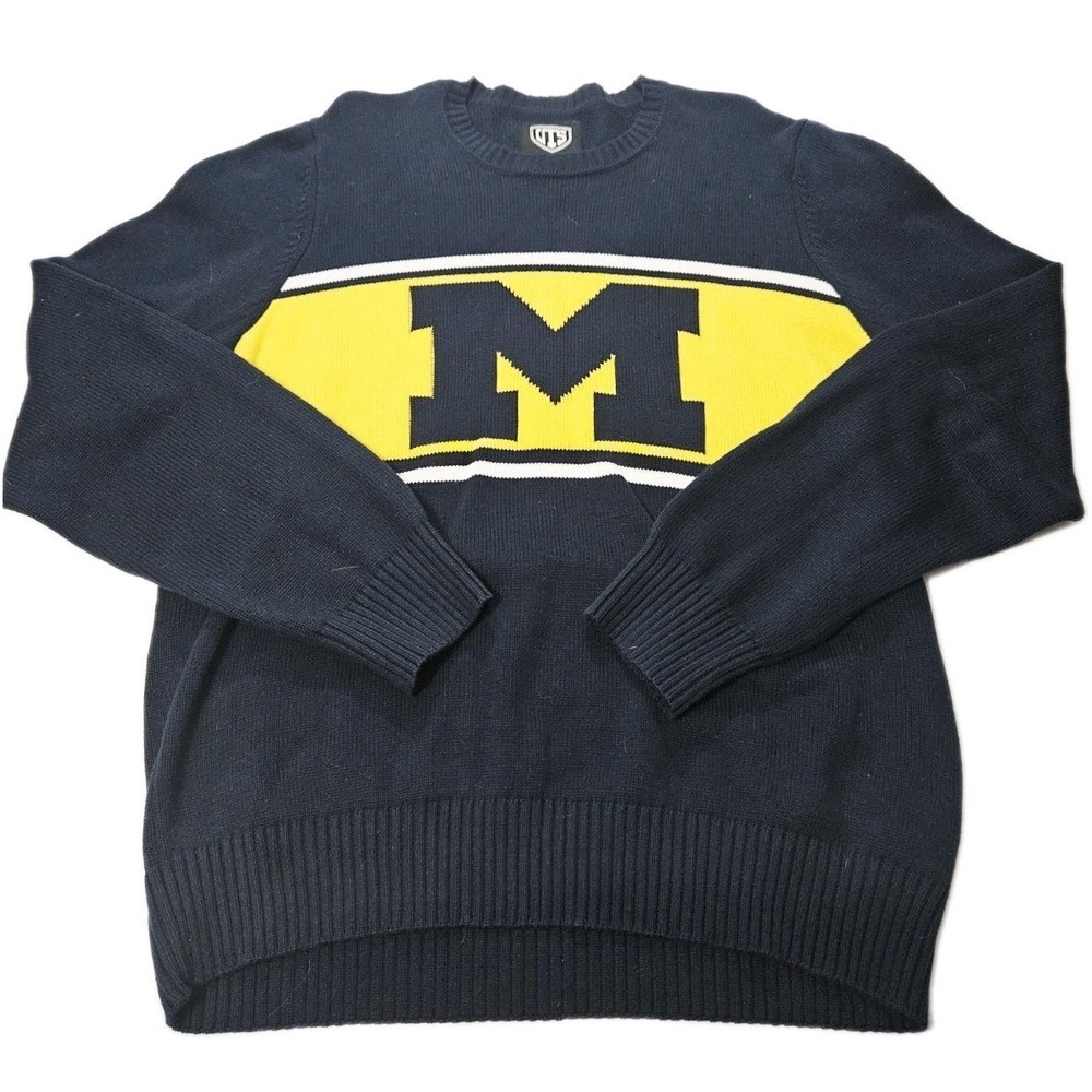 Michigan Wolverines Knit Sweater Navy Blue Adult Size XL 100% Cotton Football